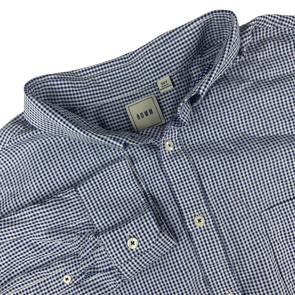 Rowm Mens 3XT Big‎ Tall Blue White Gingham Check Button Down Dress Shirt LS